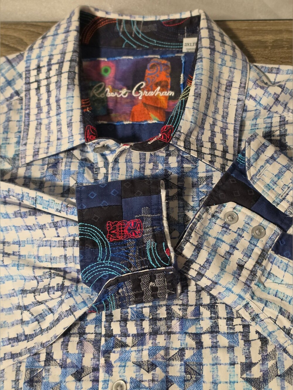 Robert Graham 2XLT Easter Island Moai Embroidered Flip Cuff Long Sleeve Shirt
